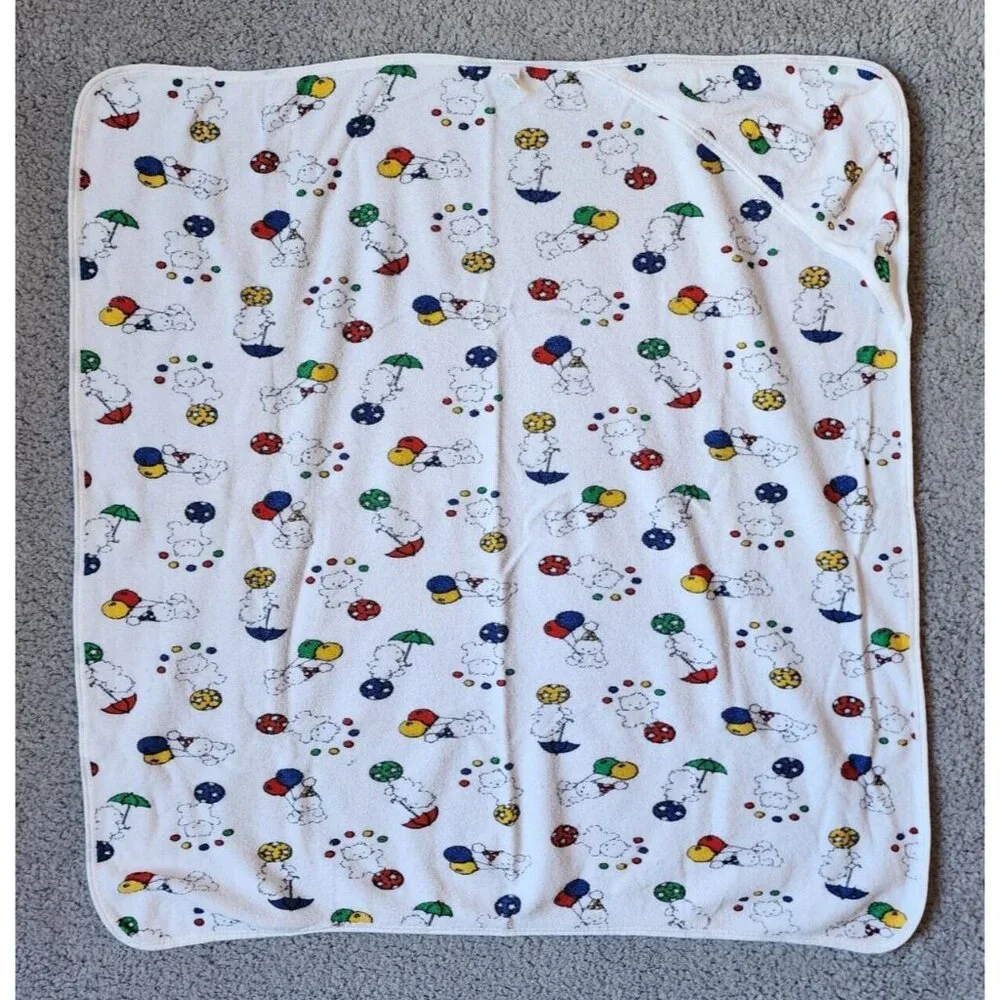 Vtg‎ Carter’s Primary Colors Teddy Bear Balloon Terry Cloth Blanket/Hooded Towel